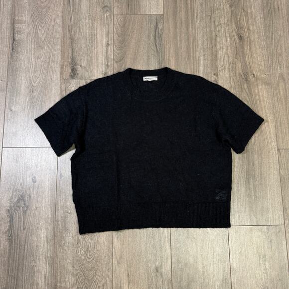 J.Crew Alpaca-Blend Oversized Sweater T-Shirt SZ M Black Short Sleeve Crew Neck - Picture 1 of 6